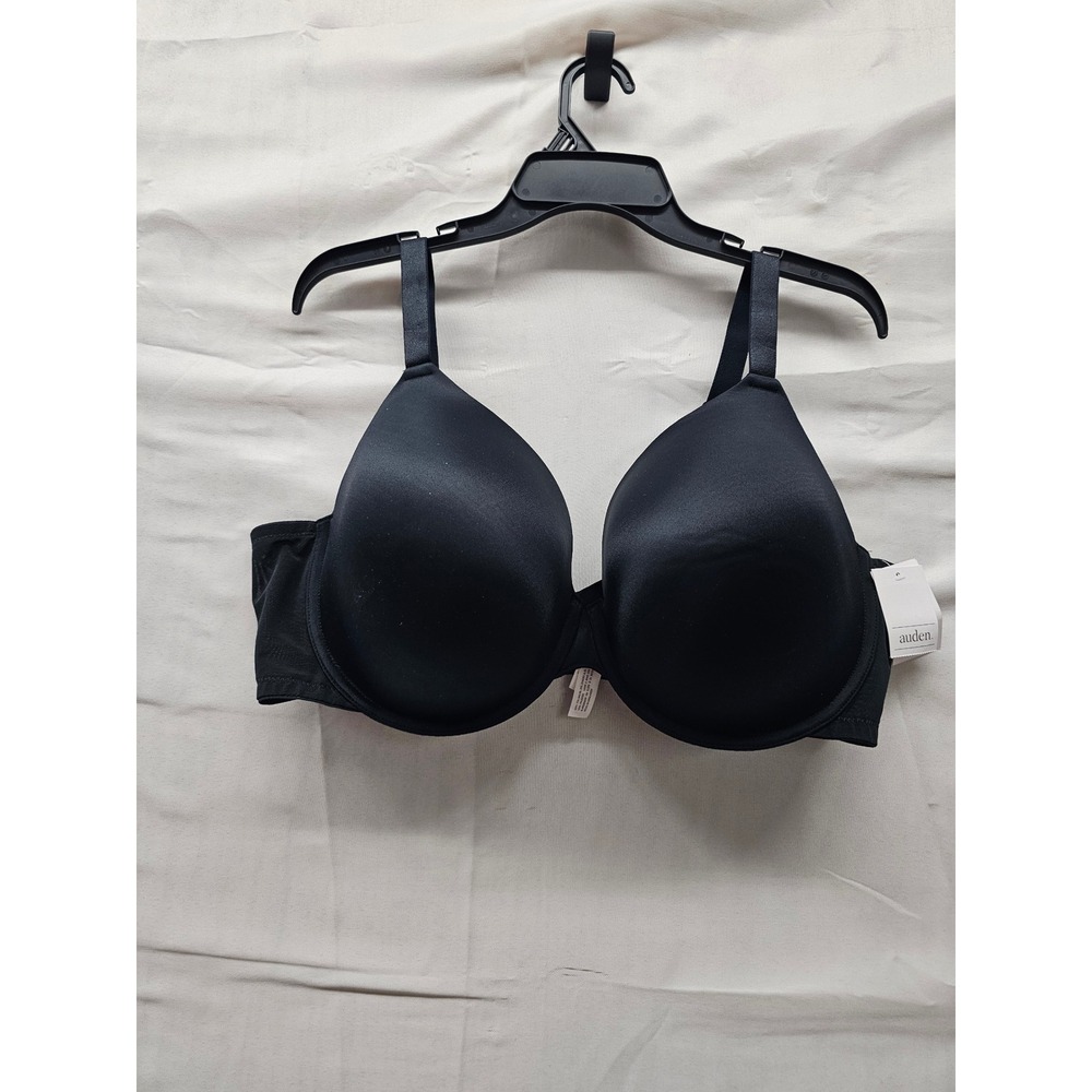Auden Womens Demi Coverage T-Shirt Bra Black Nylon Blend Casual Size 42DDD